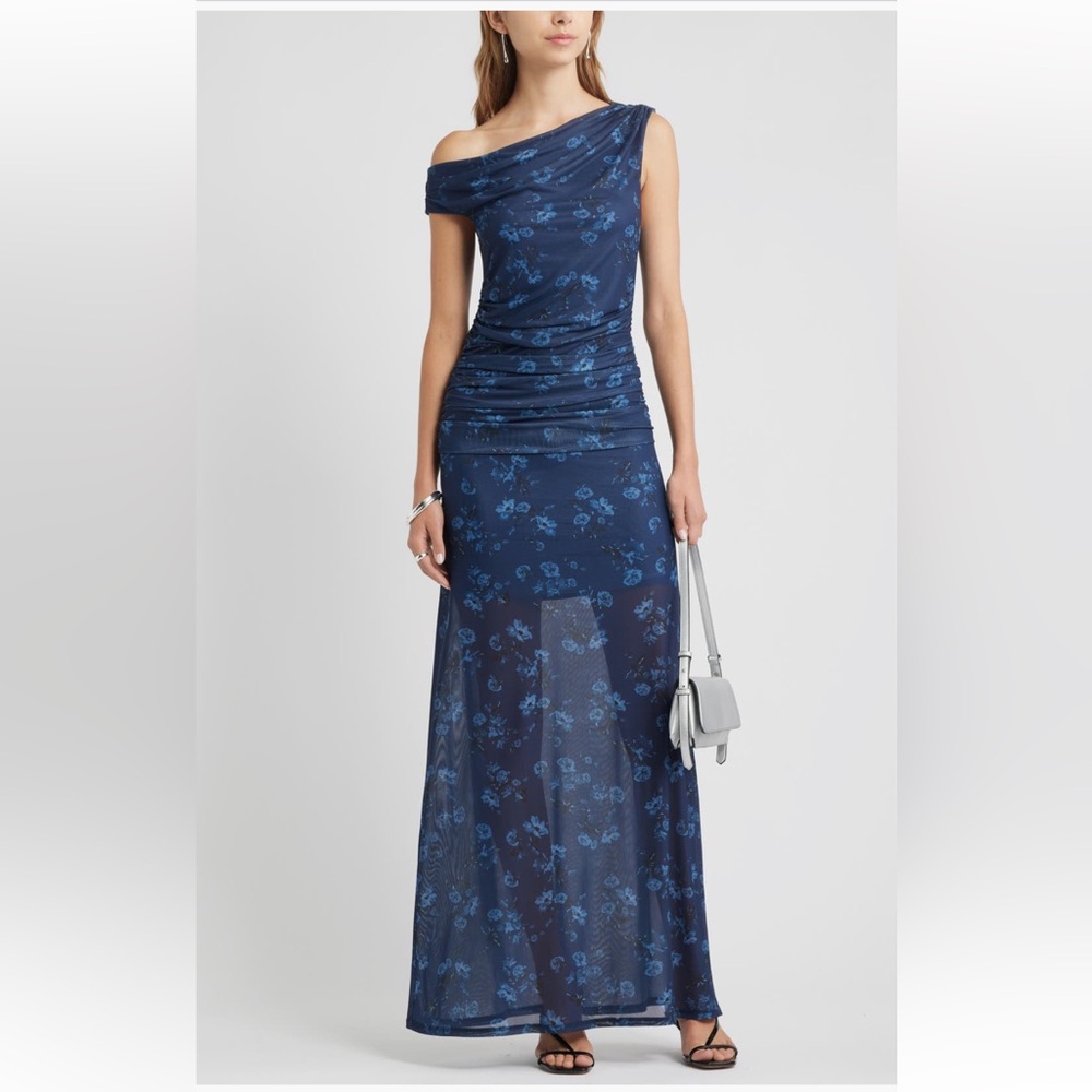 Open Edit One-Shoulder Mesh Maxi Dress